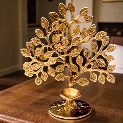 Handcrafted Brass Tree of Life Diya Holder | Premium Brass Decorative Table Accent