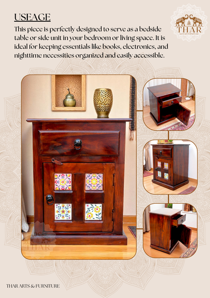 Thar Arts And Furniture - Sheesham Wood Tiles Bedside