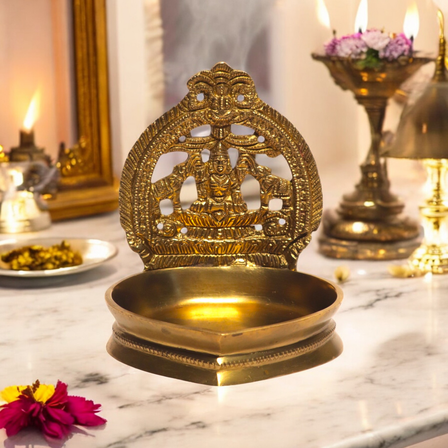 Thar Arts And Furniture - Brass Gaja Lakshmi Diya