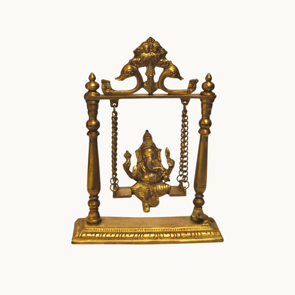 Brass Ganesha on Swing (Jhula) Idol – Handcrafted Solid Brass Ganesh Statue for Home Temple & Décor