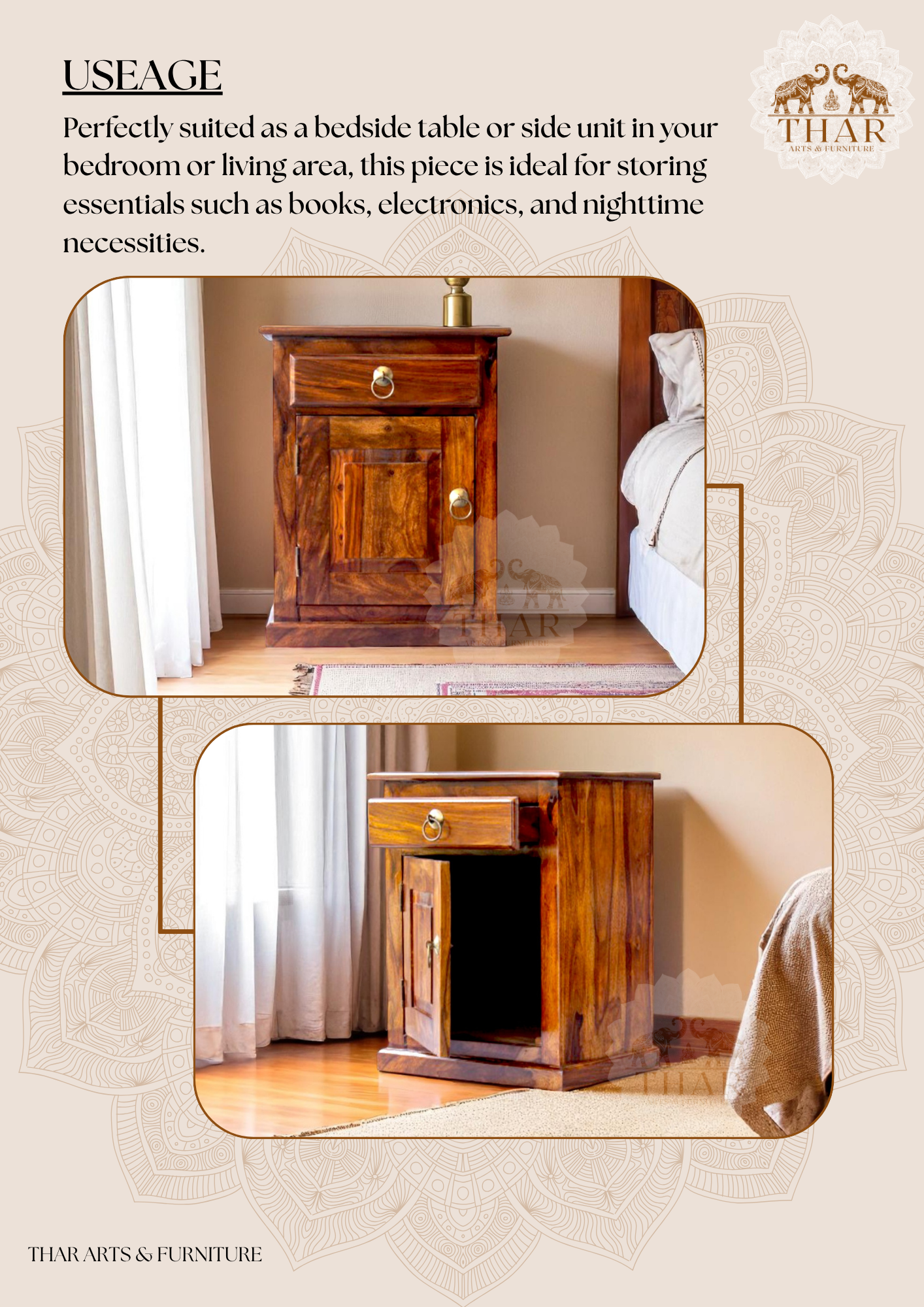 Thar Arts And Furniture - Sheesham Bedside with storage