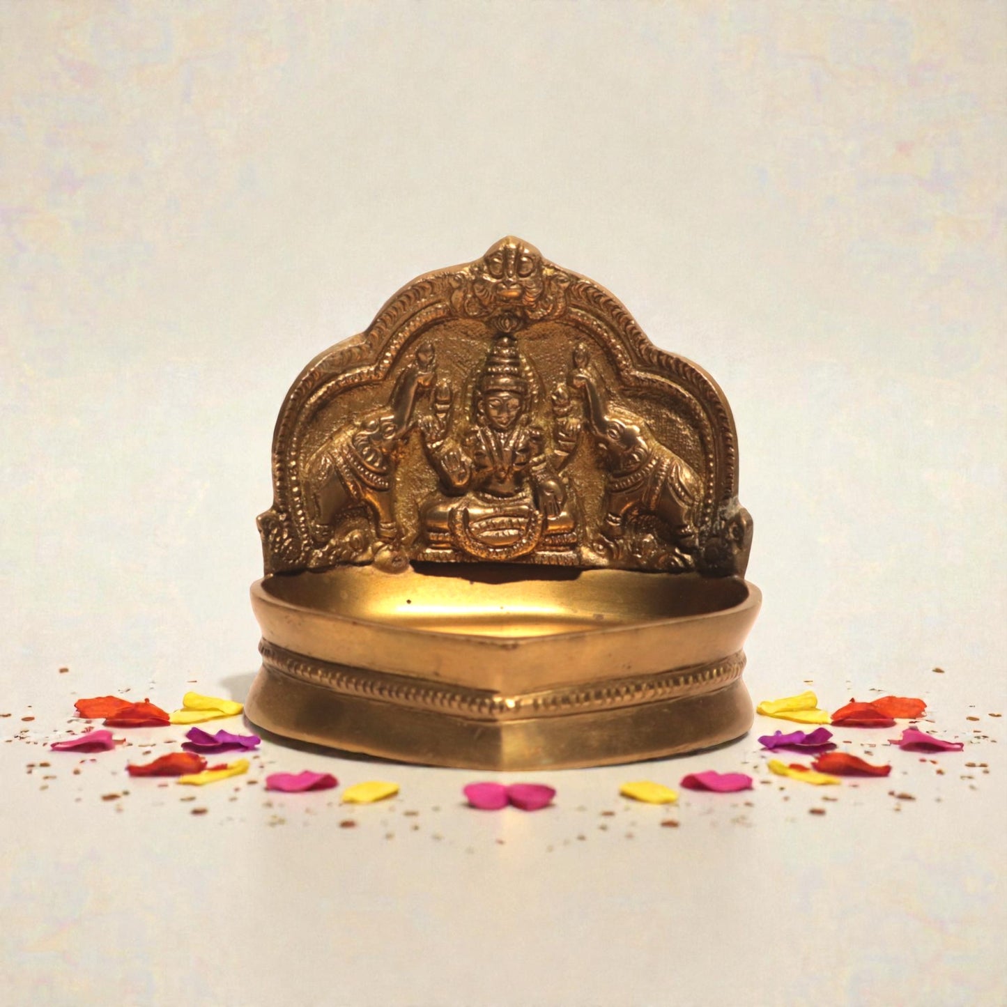 Brass Gaja Lakshmi Deepam - Gaja Lakshmi Idol for Prosperity & Blessings | Thar Arts & Furniture