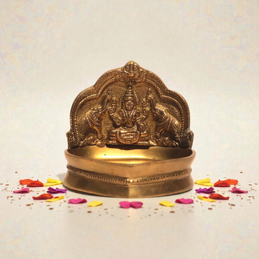 Brass Gaja Lakshmi Deepam - Gaja Lakshmi Idol for Prosperity & Blessings | Thar Arts & Furniture