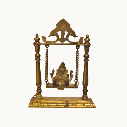 Brass Ganesha on Swing (Jhula) Idol – Handcrafted Solid Brass Ganesh Statue for Home Temple & Décor