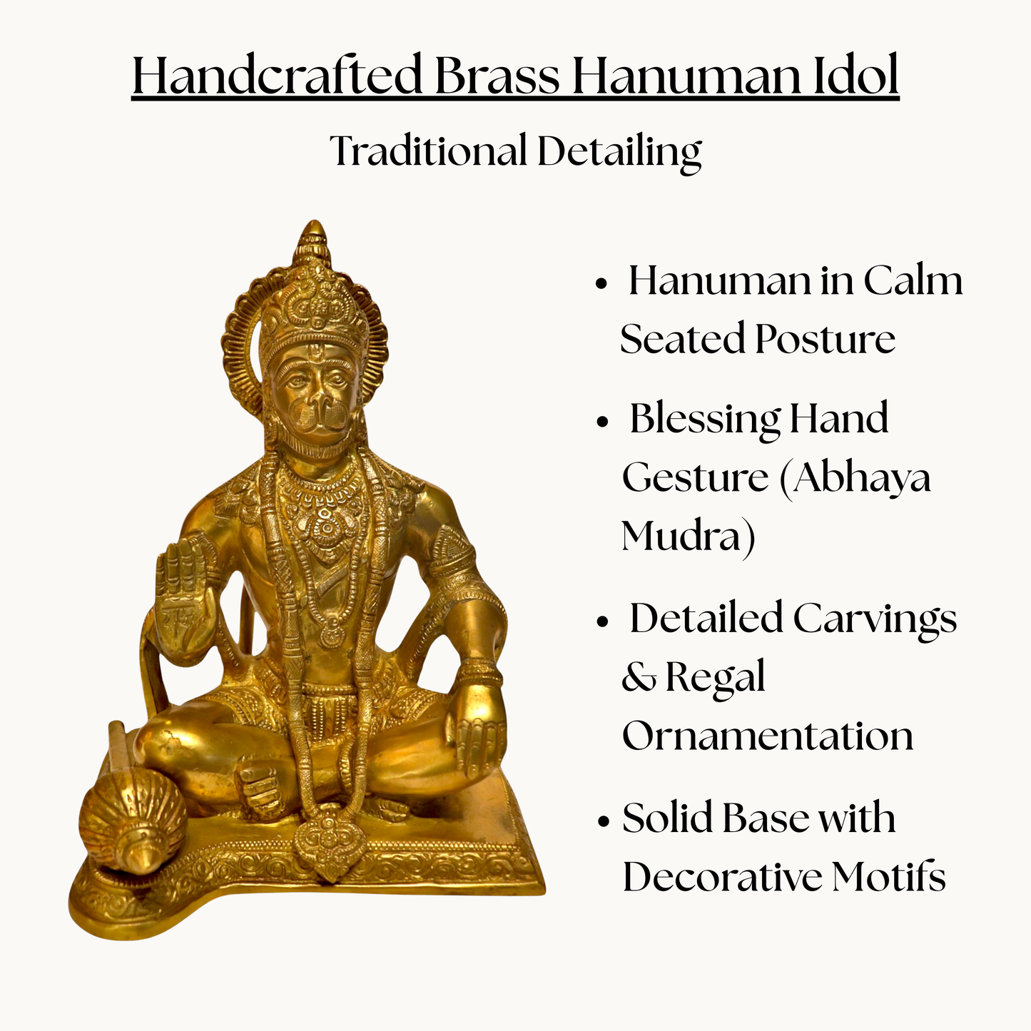 Thar Arts And Furniture - Brass Hanuman Idol in Blessing Pose – Handcrafted Murti for Pooja Room & Spiritual Décor