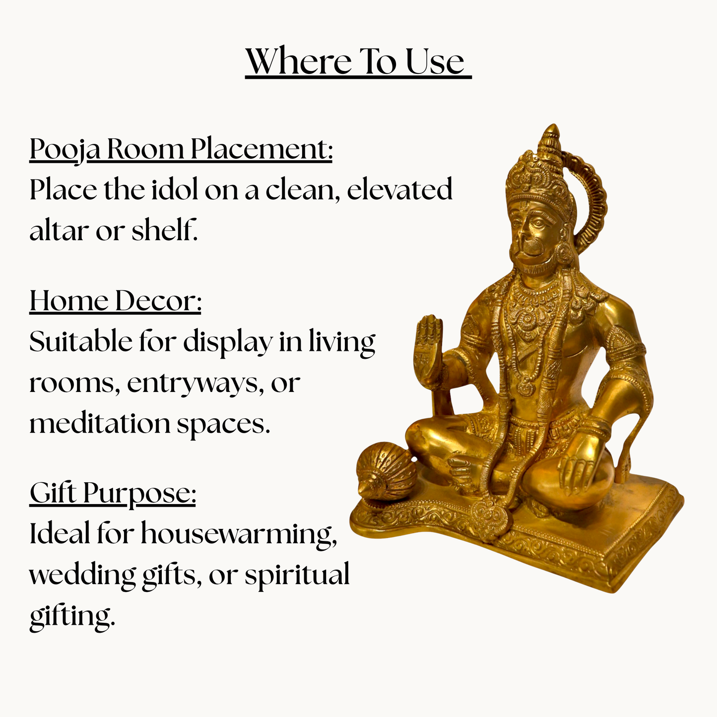Thar Arts And Furniture - Brass Hanuman Idol in Blessing Pose – Handcrafted Murti for Pooja Room & Spiritual Décor