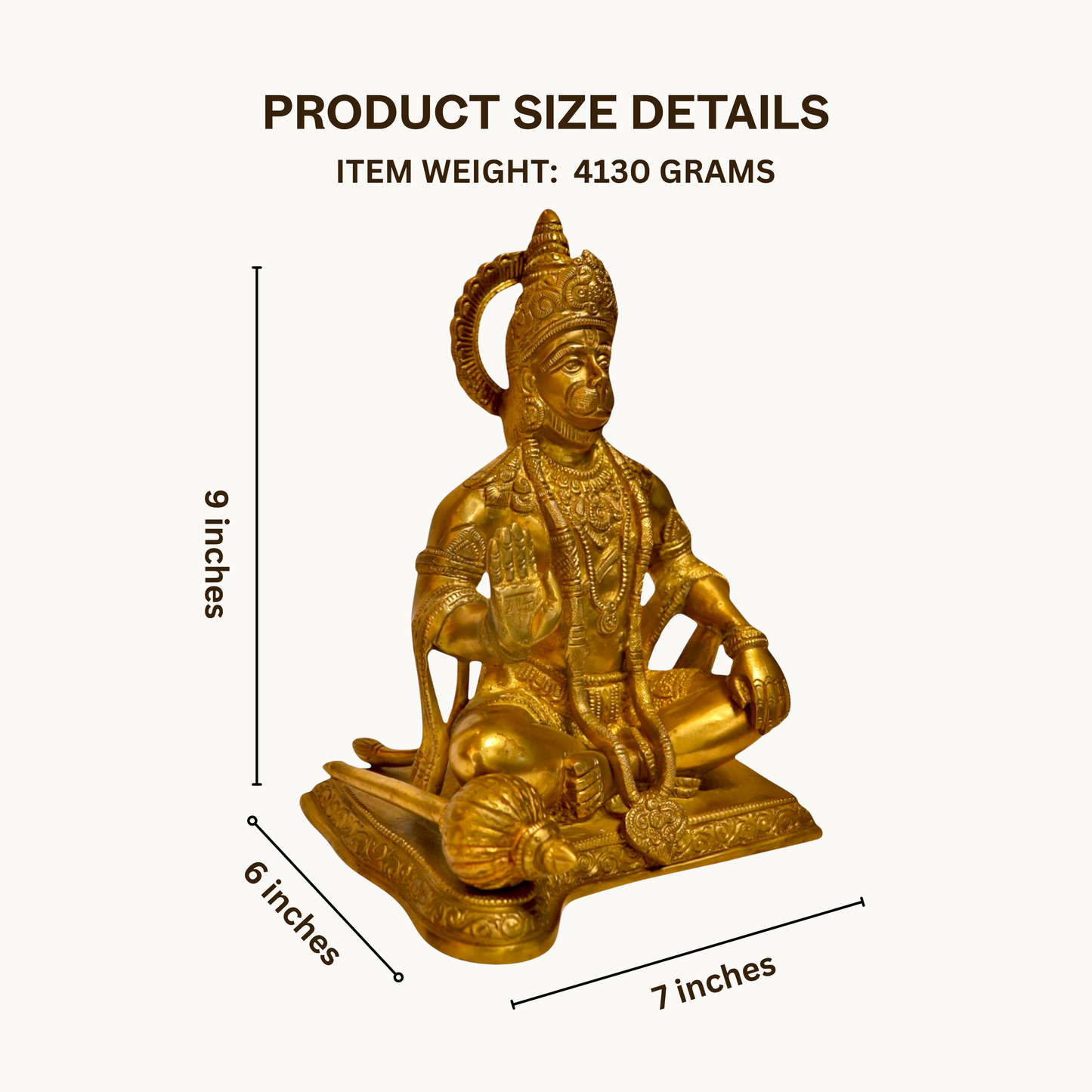 Thar Arts And Furniture - Brass Hanuman Idol in Blessing Pose – Handcrafted Murti for Pooja Room & Spiritual Décor