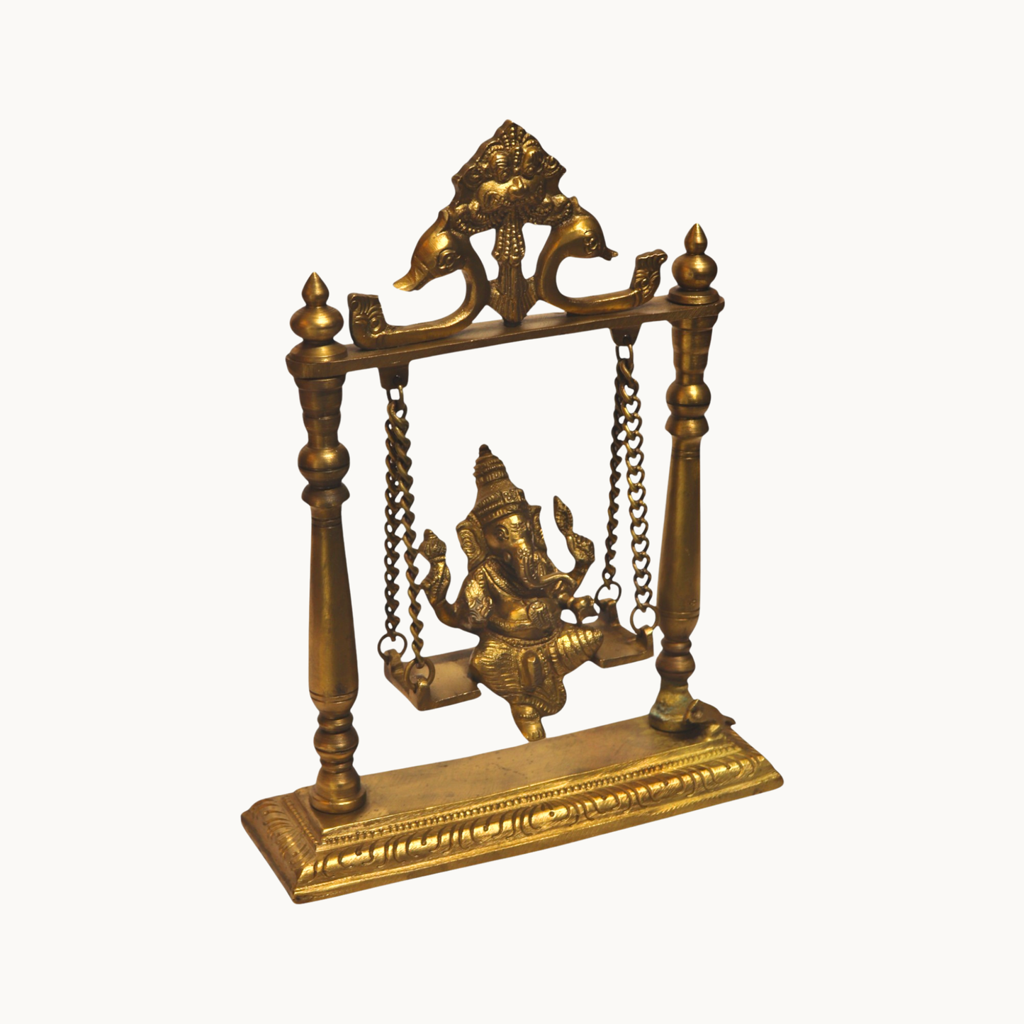 Brass Ganesha on Swing (Jhula) Idol – Handcrafted Solid Brass Ganesh Statue for Home Temple & Décor