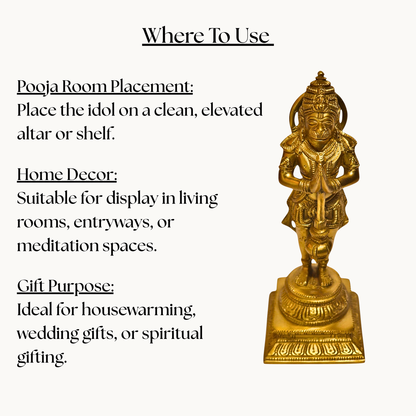 Thar Arts And Furniture - Handcrafted Brass Hanuman Idol | Standing Murti for Pooja Room & Spiritual Décor