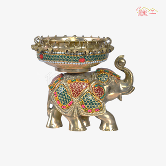 Brass Urli Bowl On Elephant With Bells