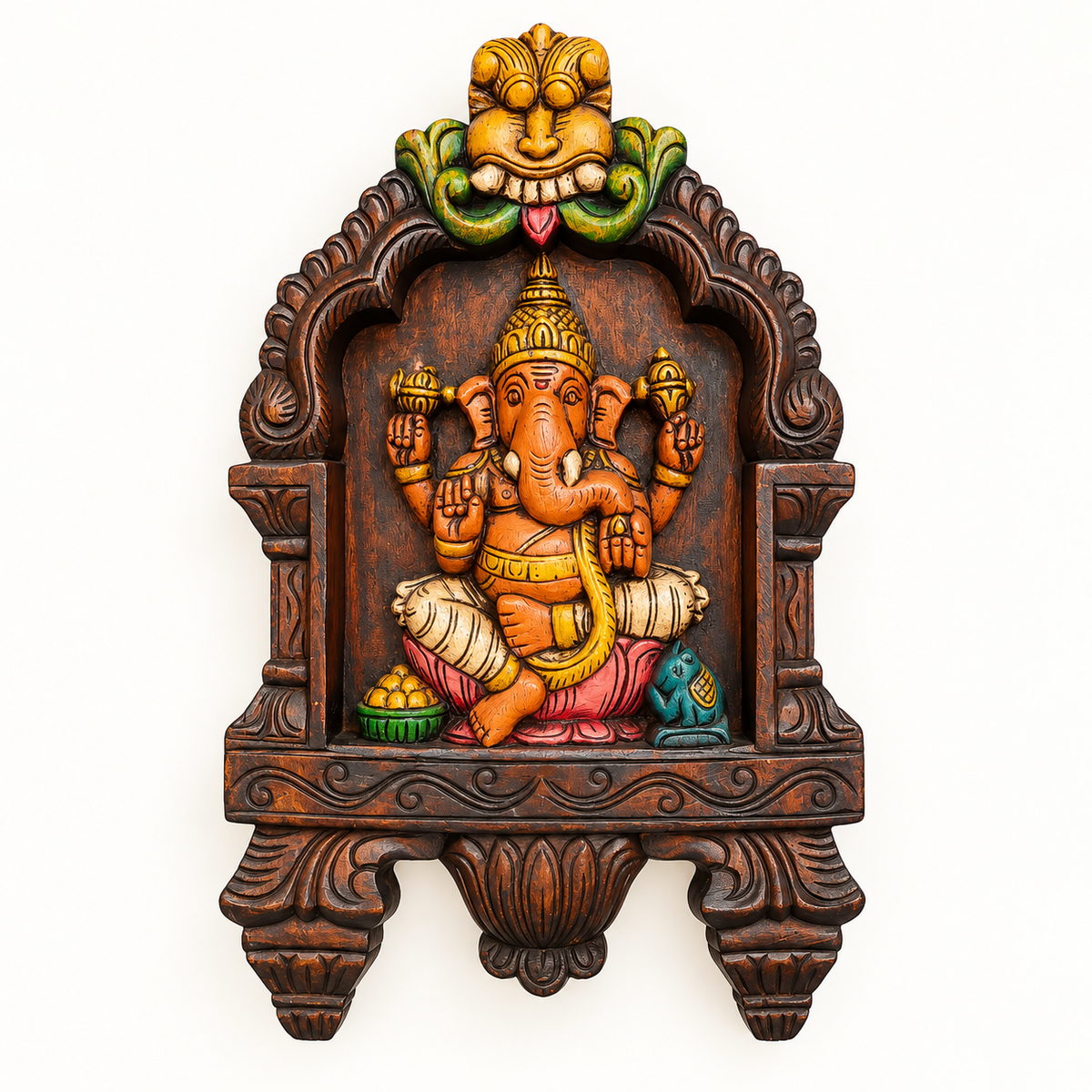 Handcrafted Painted Wooden Ganesha Kavadi – Traditional Wall Décor