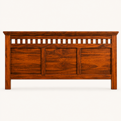 Solid Sheesham Wood Bed – Classic Panel & Slatted Design