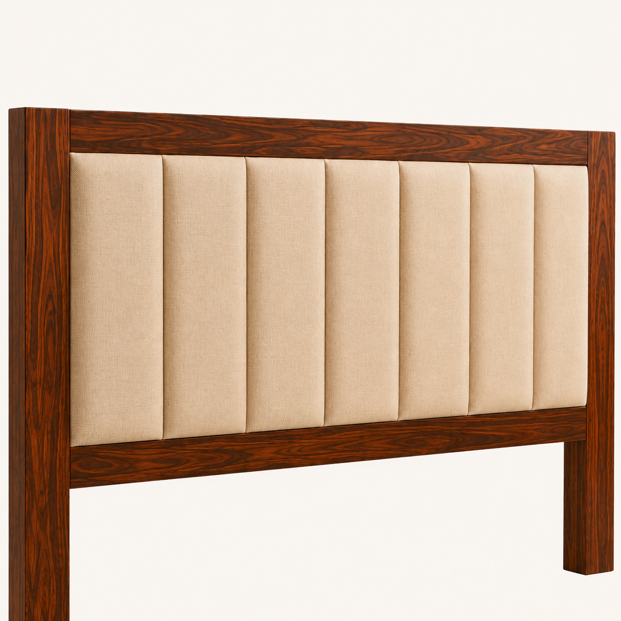 Solid Sheesham Wood Bed – Upholstered Panel Headboard & Classic Panelled Design