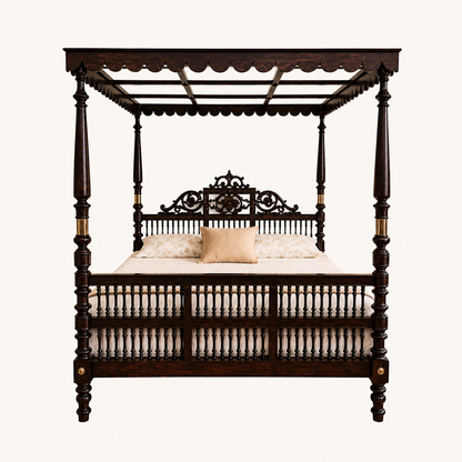 Solid Sheesham Wood Four Poster Bed – Classic Canopy Design