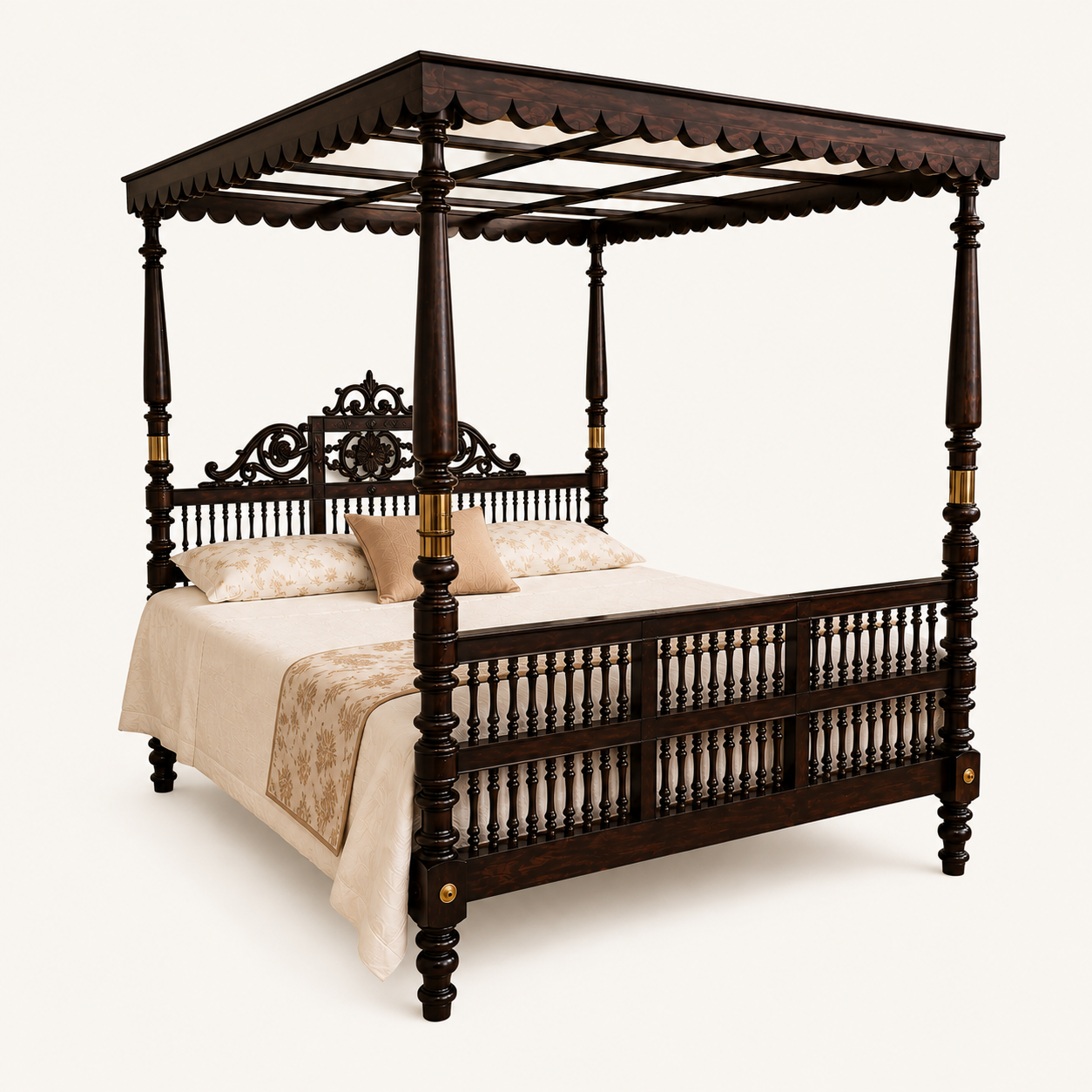 Solid Sheesham Wood Four Poster Bed – Classic Canopy Design