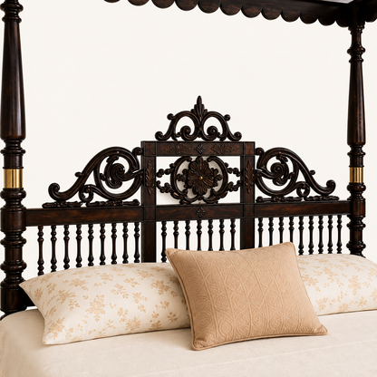 Solid Sheesham Wood Four Poster Bed – Classic Canopy Design