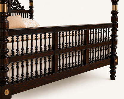 Solid Sheesham Wood Four Poster Bed – Classic Canopy Design