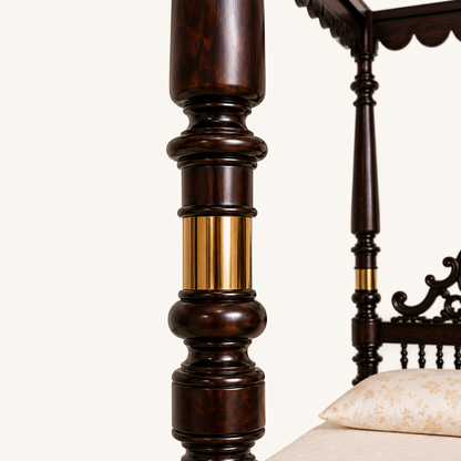 Solid Sheesham Wood Four Poster Bed – Classic Canopy Design
