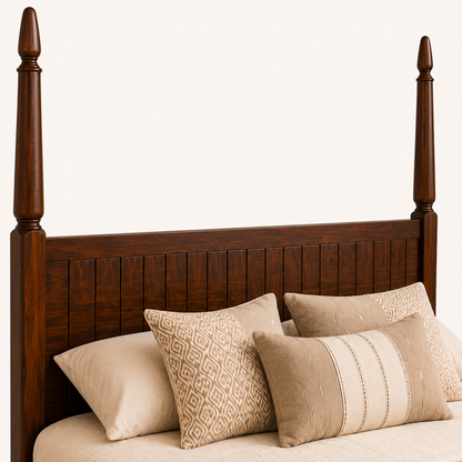 Solid Sheesham Wood Four Poster Bed – Classic Slatted Headboard