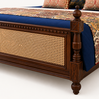 Solid Sheesham Wood Bed – Ornate Arched Cane Design