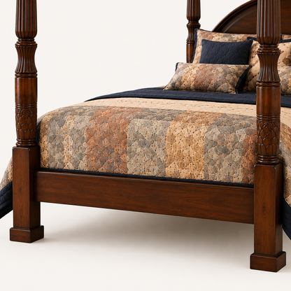 Solid Sheesham Wood Four Poster Bed – Curved Headboard Canopy Design