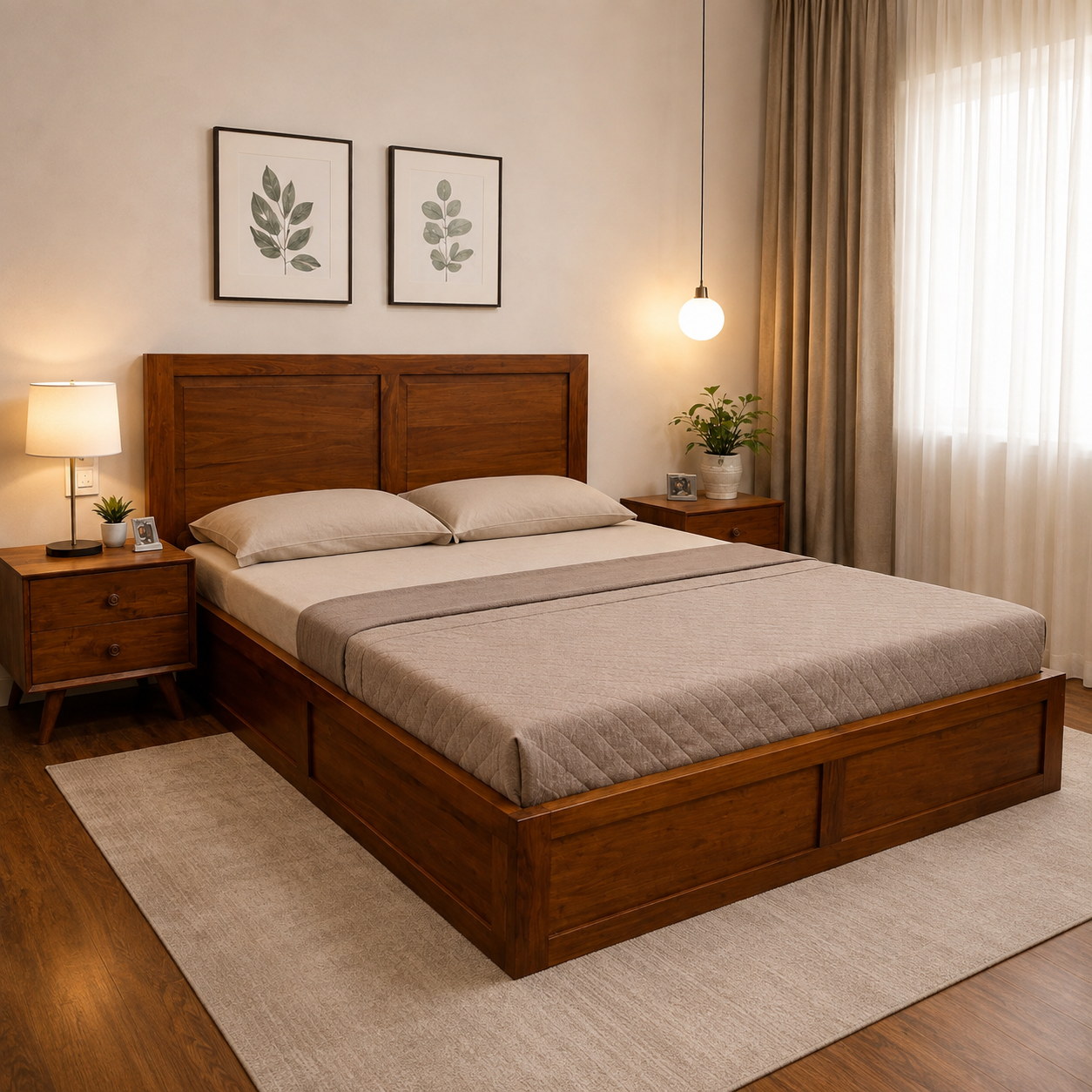 Solid Sheesham Wood Bed – Classic Panelled Design