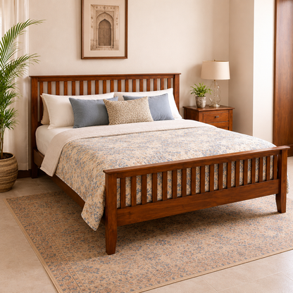 Solid Sheesham Wood Bed – Slatted Headboard & Footboard