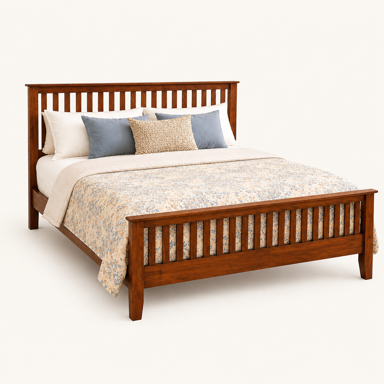 Solid Sheesham Wood Bed – Slatted Headboard & Footboard