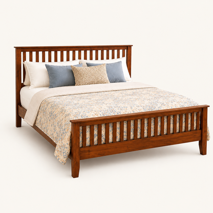Solid Sheesham Wood Bed – Slatted Headboard & Footboard