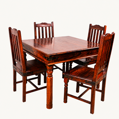 Solid Sheesham Wood Dining Table Set – 4 Seater | Classic Turned-Leg Design