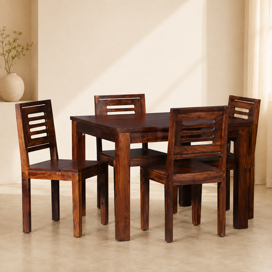 Solid Sheesham Wood Dining Table Set – 4 Seater | Minimalist Modern Design