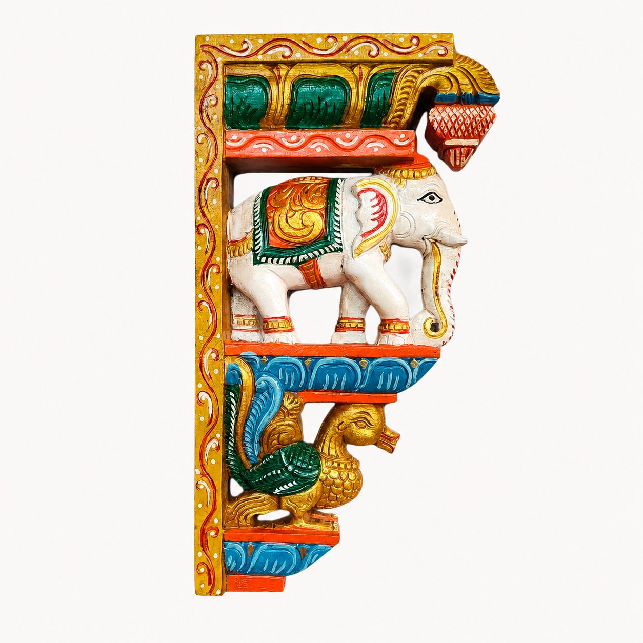 Wood Corbel Wall Brackets of Elephant & Hamsa – Handcrafted Decorative Wall Bracket