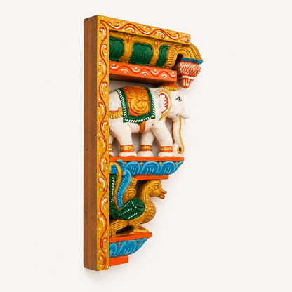 Wood Corbel Wall Brackets of Elephant & Hamsa – Handcrafted Decorative Wall Bracket