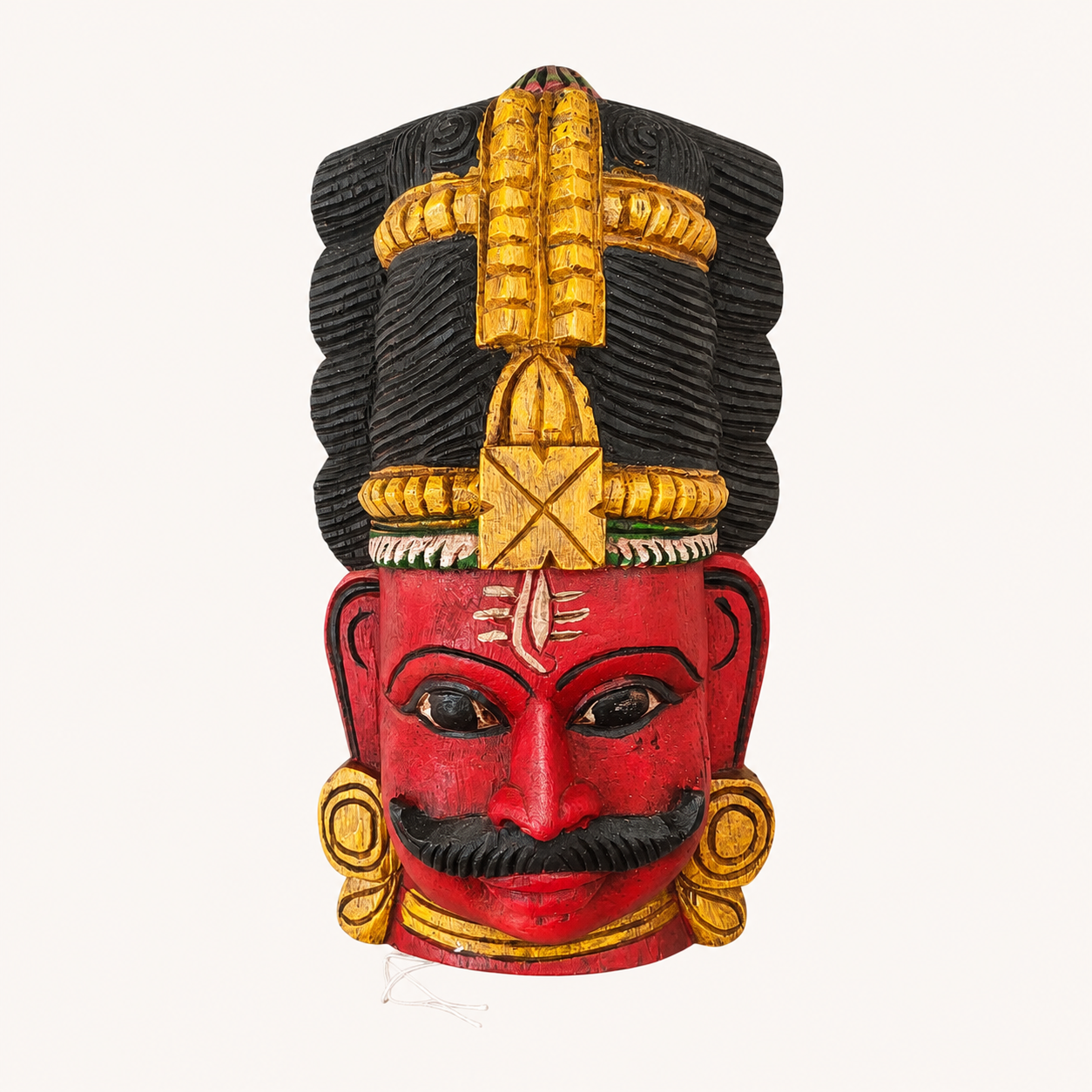 12" Hand-Carved Lord Shiva Wooden Mask Wall Decor | Traditional Indian Wall Hanging | Thar Arts & Furniture