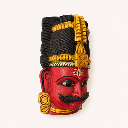 12" Hand-Carved Lord Shiva Wooden Mask Wall Decor | Traditional Indian Wall Hanging | Thar Arts & Furniture