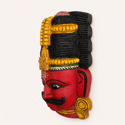 12" Hand-Carved Lord Shiva Wooden Mask Wall Decor | Traditional Indian Wall Hanging | Thar Arts & Furniture