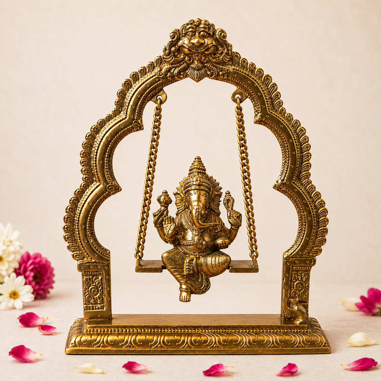 Brass Ganesha Jhula Idol | Lord Ganesh Swing Statue for Home Temple