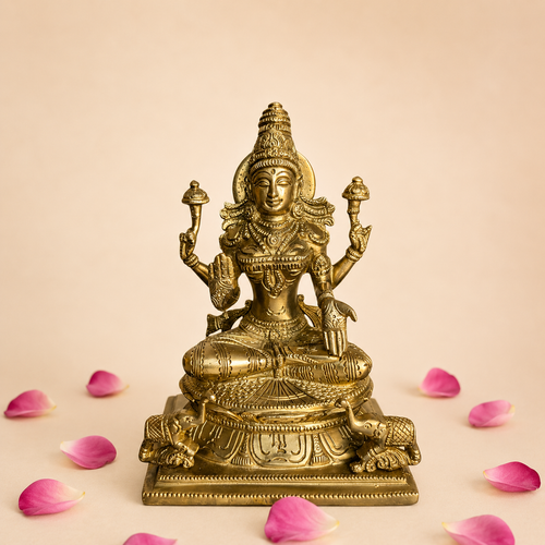 Handcrafted Brass Lakshmi Statue | Premium Solid Brass Idol for Home Temple & Décor