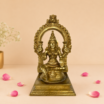 Handcrafted Brass Lakshmi Statue with Arch | Solid Brass Goddess Idol for Home Temple