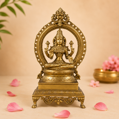 Handcrafted Brass Lakshmi Idol with Arch – Premium Solid Brass Statue for Home Temple