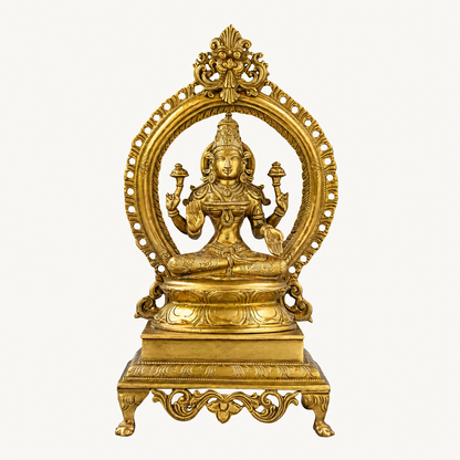 Handcrafted Brass Lakshmi Idol with Arch – Premium Solid Brass Statue for Home Temple