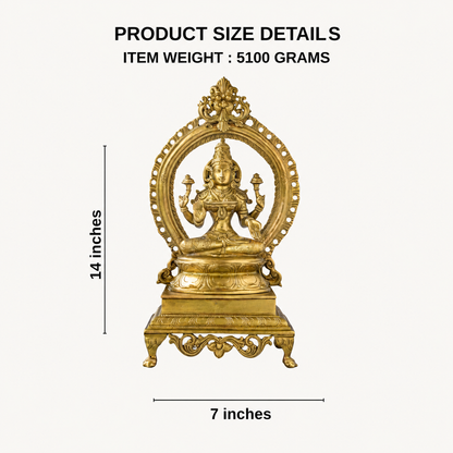Handcrafted Brass Lakshmi Idol with Arch – Premium Solid Brass Statue for Home Temple