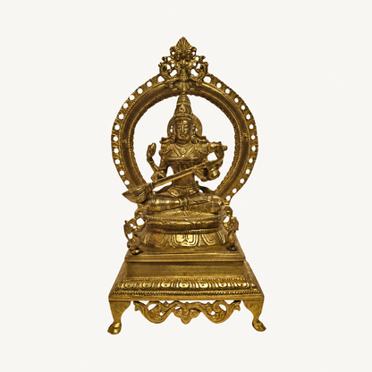 Handcrafted Brass Saraswati Idol with Arch | Premium Solid Brass Goddess Statue for Home Temple