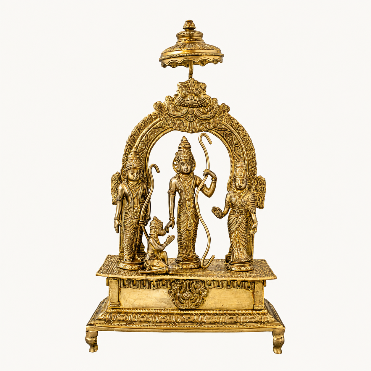 Handcrafted Brass Ram Darbar Idol | Premium Solid Brass Rama Sita Lakshmana Hanuman Statue