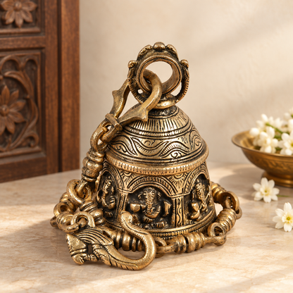 Handcrafted Brass Temple Bell with Ganesha Motif