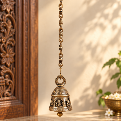 Handcrafted Brass Temple Bell with Ganesha Motif