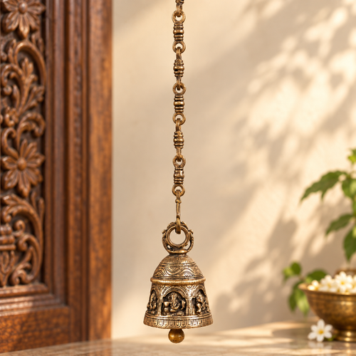 Handcrafted Brass Temple Bell with Ganesha Motif