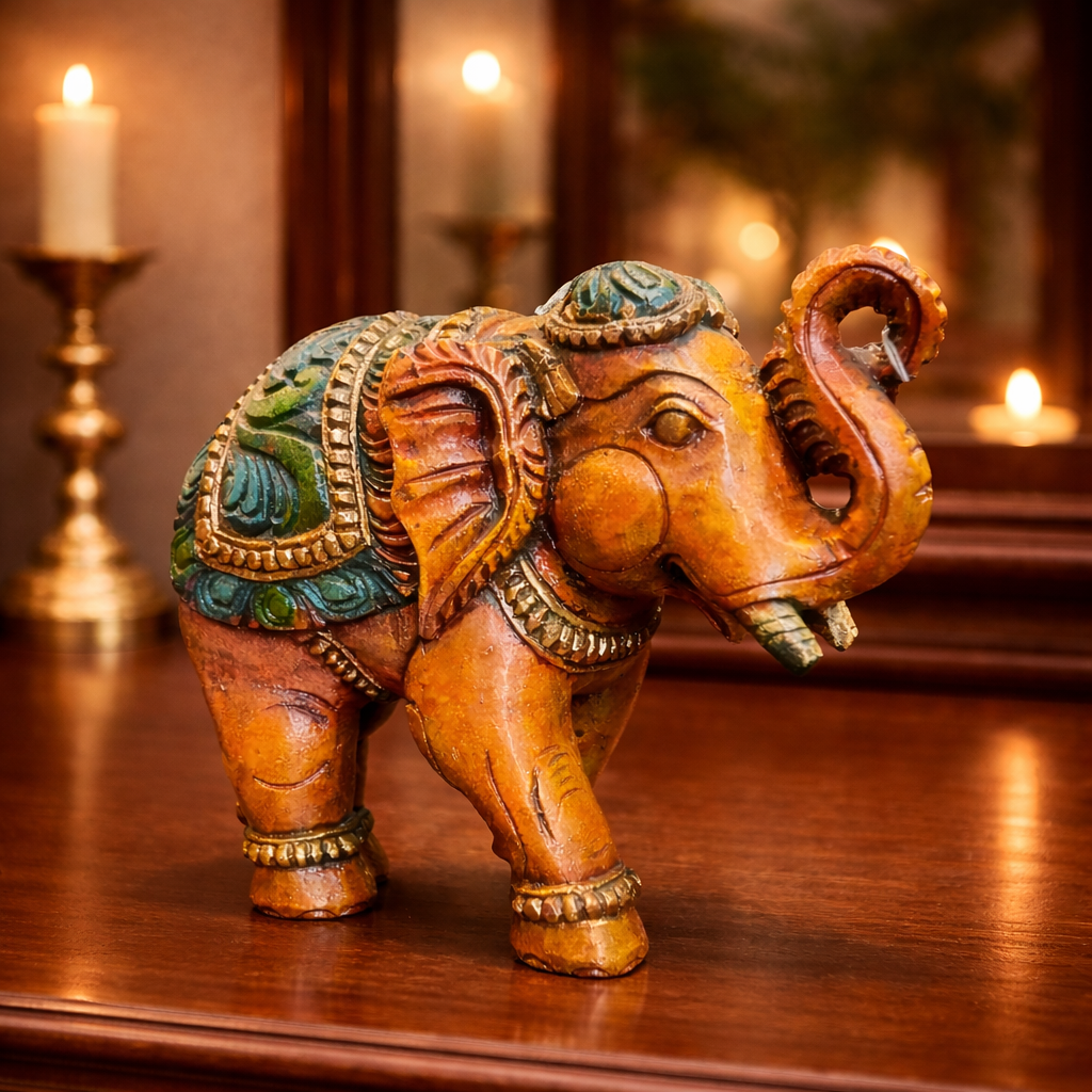 Painted Wooden Elephant – Handcrafted Decorative Figurine for Home