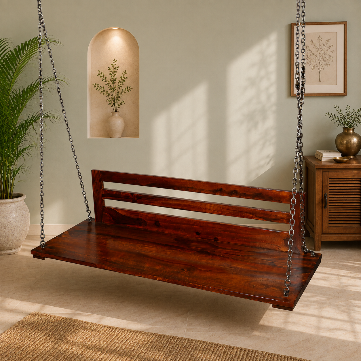 Solid Sheesham Wood Swing with Backrest