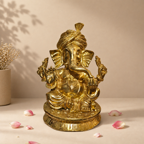 Brass Pagadi Ganesha Statue – Turban Ganesh Idol for Pooja & Decor